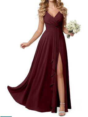 Long Burgundy Dress with Pockets for Prom Wedding
